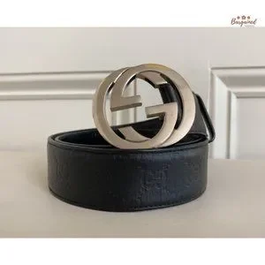 ベルト GUCCI BLACK AND SILVER LEATHER BELT Gucci Gucci Black Calfskin Leather Silver Antler Crest